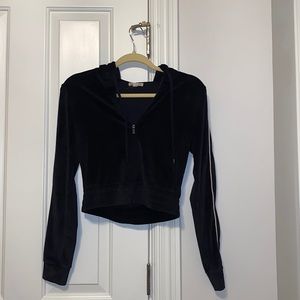 garage black velvet zip up jacket
